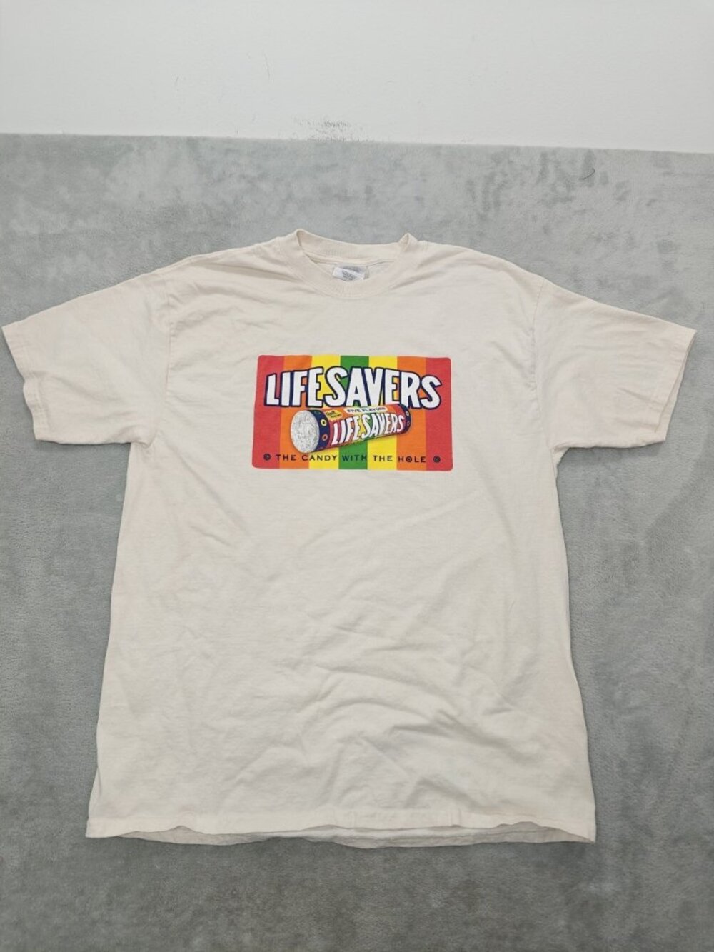 LifeSavers Candy With The Hole Tee Cream Mens Large Y2K